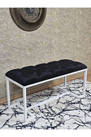 Beyaz Boyalı - L - Ayaklı 100 cm x 38 cm Oturak - Bench - Makyaj Taburesi - Makyaj Oturak Siyah Renk 100 x 40 Boyut/Ebat