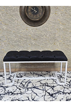 Beyaz Boyalı - L - Ayaklı 100 cm x 38 cm Oturak - Bench - Makyaj Taburesi - Makyaj Oturak Siyah Renk 100 x 40 Boyut/Ebat