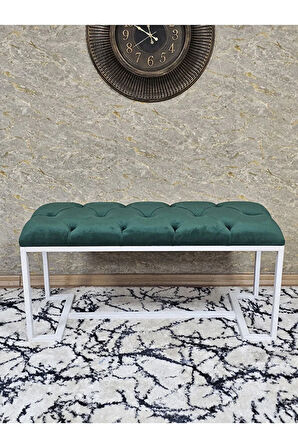 Beyaz Boyalı - L - Ayaklı 100 cm x 38 cm Oturak - Bench - Makyaj Taburesi - Makyaj Oturak Yeşil Renk 100 x 40 Boyut/Ebat