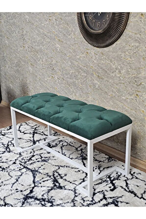 Beyaz Boyalı - L - Ayaklı 100 cm x 38 cm Oturak - Bench - Makyaj Taburesi - Makyaj Oturak Yeşil Renk 100 x 40 Boyut/Ebat