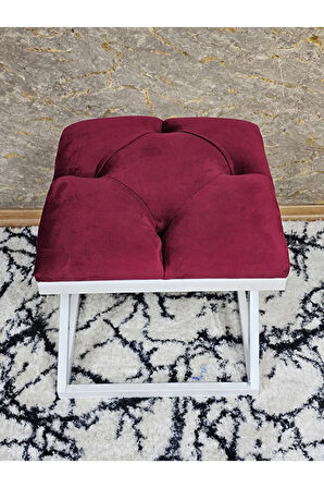 Beyaz Boyalı 45 cm x 45 cm Çaprazlı Puf Bench Oturak Bordo Renk 45 x 45 Boyut/Ebat