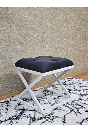 Beyaz Boyalı 45 cm x 45 cm Çaprazlı Puf Bench Oturak Füme Renk 45 x 45 Boyut/Ebat