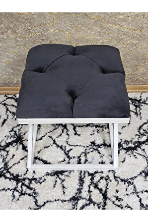 Beyaz Boyalı 45 cm x 45 cm Çaprazlı Puf Bench Oturak Füme Renk 45 x 45 Boyut/Ebat