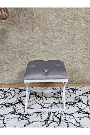 Beyaz Boyalı 45 cm x 45 cm Çaprazlı Puf Bench Oturak Gri Renk 45 x 45 Boyut/Ebat
