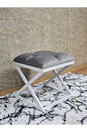 Beyaz Boyalı 45 cm x 45 cm Çaprazlı Puf Bench Oturak Gri Renk 45 x 45 Boyut/Ebat