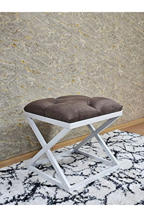 Beyaz Boyalı 45 cm x 45 cm Çaprazlı Puf Bench Oturak Kahverengi Renk 45 x 45 Boyut/Ebat