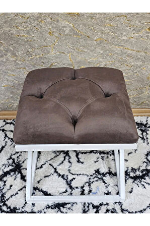 Beyaz Boyalı 45 cm x 45 cm Çaprazlı Puf Bench Oturak Kahverengi Renk 45 x 45 Boyut/Ebat
