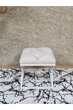 Beyaz Boyalı 45 cm x 45 cm Çaprazlı Puf Bench Oturak Krem Renk 45 x 45 Boyut/Ebat