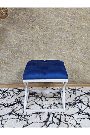 Beyaz Boyalı 45 cm x 45 cm Çaprazlı Puf Bench Oturak Mavi Renk 45 x 45 Boyut/Ebat