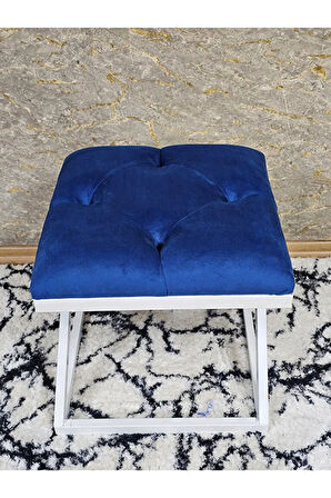 Beyaz Boyalı 45 cm x 45 cm Çaprazlı Puf Bench Oturak Mavi Renk 45 x 45 Boyut/Ebat
