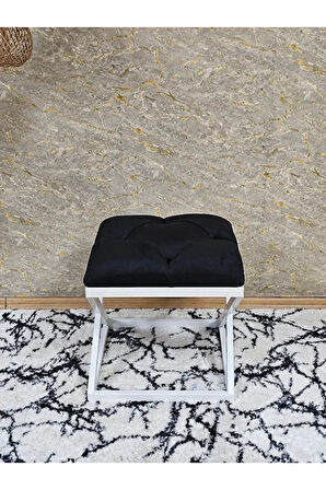 Beyaz Boyalı 45 cm x 45 cm Çaprazlı Puf Bench Oturak Siyah Renk 45 x 45 Boyut/Ebat