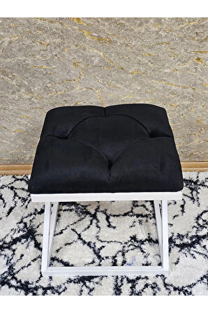 Beyaz Boyalı 45 cm x 45 cm Çaprazlı Puf Bench Oturak Siyah Renk 45 x 45 Boyut/Ebat