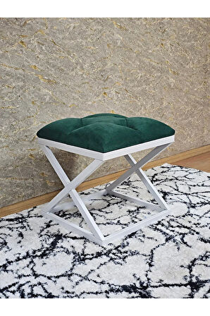 Beyaz Boyalı 45 cm x 45 cm Çaprazlı Puf Bench Oturak Yeşil Renk 45 x 45 Boyut/Ebat