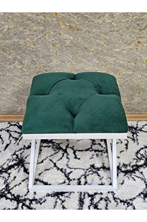 Beyaz Boyalı 45 cm x 45 cm Çaprazlı Puf Bench Oturak Yeşil Renk 45 x 45 Boyut/Ebat