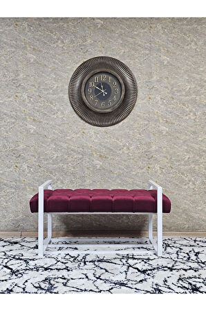 Beyaz Boyalı Metal 80 cm Puf Bench - Antre Puf - Hol Bench - Puf - Oturak - Bench Bordo Renk 90 x 45 Boyut/Ebat