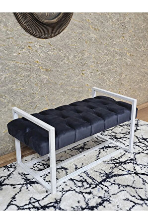Beyaz Boyalı Metal 80 cm Puf Bench - Antre Puf - Hol Bench - Puf - Oturak - Bench Füme Renk 90 x 45 Boyut/Ebat
