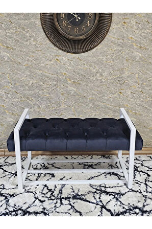 Beyaz Boyalı Metal 80 cm Puf Bench - Antre Puf - Hol Bench - Puf - Oturak - Bench Füme Renk 90 x 45 Boyut/Ebat
