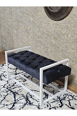 Beyaz Boyalı Metal 80 cm Puf Bench - Antre Puf - Hol Bench - Puf - Oturak - Bench Füme Renk 90 x 45 Boyut/Ebat