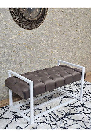 Beyaz Boyalı Metal 80 cm Puf Bench - Antre Puf - Hol Bench - Puf - Oturak - Bench Kahverengi Renk 90 x 45 Boyut/Ebat