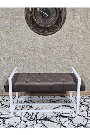 Beyaz Boyalı Metal 80 cm Puf Bench - Antre Puf - Hol Bench - Puf - Oturak - Bench Kahverengi Renk 90 x 45 Boyut/Ebat