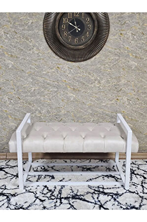 Beyaz Boyalı Metal 80 cm Puf Bench - Antre Puf - Hol Bench - Puf - Oturak - Bench Krem Renk 90 x 45 Boyut/Ebat