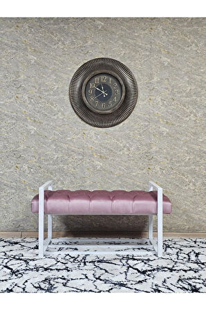 Beyaz Boyalı Metal 80 cm Puf Bench - Antre Puf - Hol Bench - Puf - Oturak - Bench Pembe Renk 90 x 45 Boyut/Ebat