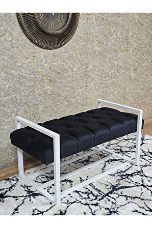 Beyaz Boyalı Metal 80 cm Puf Bench - Antre Puf - Hol Bench - Puf - Oturak - Bench Siyah Renk 90 x 45 Boyut/Ebat