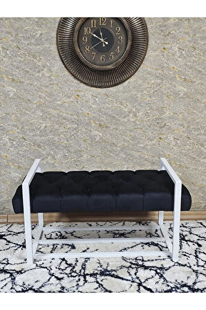 Beyaz Boyalı Metal 80 cm Puf Bench - Antre Puf - Hol Bench - Puf - Oturak - Bench Siyah Renk 90 x 45 Boyut/Ebat