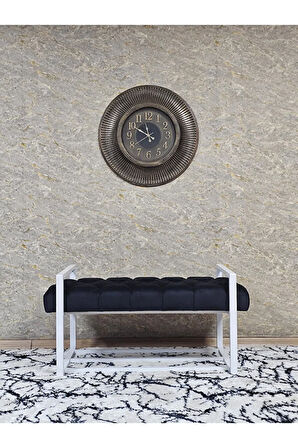 Beyaz Boyalı Metal 80 cm Puf Bench - Antre Puf - Hol Bench - Puf - Oturak - Bench Siyah Renk 90 x 45 Boyut/Ebat