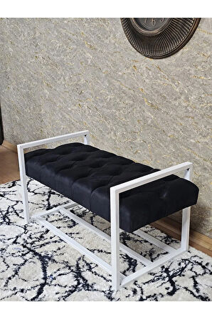 Beyaz Boyalı Metal 80 cm Puf Bench - Antre Puf - Hol Bench - Puf - Oturak - Bench Siyah Renk 90 x 45 Boyut/Ebat