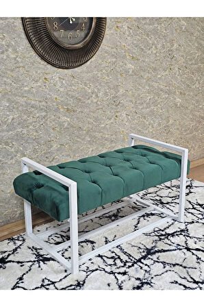 Beyaz Boyalı Metal 80 cm Puf Bench - Antre Puf - Hol Bench - Puf - Oturak - Bench Yeşil Renk 90 x 45 Boyut/Ebat