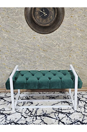 Beyaz Boyalı Metal 80 cm Puf Bench - Antre Puf - Hol Bench - Puf - Oturak - Bench Yeşil Renk 90 x 45 Boyut/Ebat