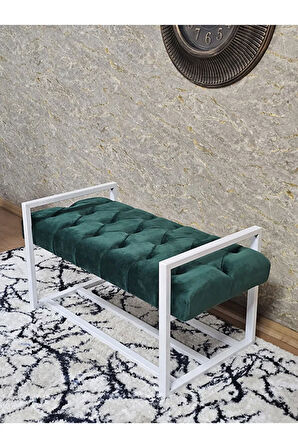 Beyaz Boyalı Metal 80 cm Puf Bench - Antre Puf - Hol Bench - Puf - Oturak - Bench Yeşil Renk 90 x 45 Boyut/Ebat