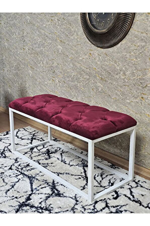 Beyaz Boyalı Diktörtgen 100 cm x 40 cm Oturak Puf - Bench - Makyaj Oturağı - Oturak Bordo Renk 100 x 40 Boyut/Ebat
