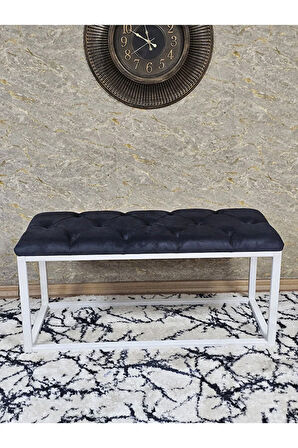 Beyaz Boyalı Diktörtgen 100 cm x 40 cm Oturak Puf - Bench - Makyaj Oturağı - Oturak Füme Renk 100 x 40 Boyut/Ebat