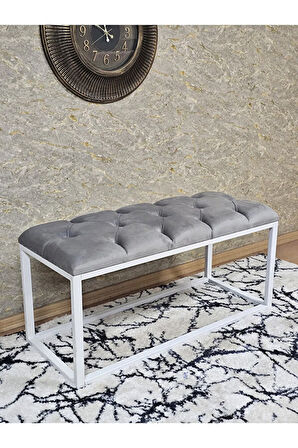 Beyaz Boyalı Diktörtgen 100 cm x 40 cm Oturak Puf - Bench - Makyaj Oturağı - Oturak Gri Renk 100 x 40 Boyut/Ebat