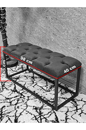 Beyaz Boyalı Diktörtgen 100 cm x 40 cm Oturak Puf - Bench - Makyaj Oturağı - Oturak Gri Renk 100 x 40 Boyut/Ebat