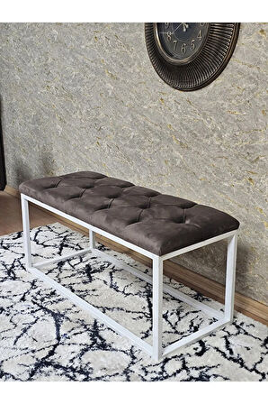 Beyaz Boyalı Diktörtgen 100 cm x 40 cm Oturak Puf - Bench - Makyaj Oturağı - Oturak Kahverengi Renk 100 x 40 Boyut/Ebat