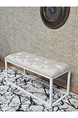 Beyaz Boyalı Diktörtgen 100 cm x 40 cm Oturak Puf - Bench - Makyaj Oturağı - Oturak Krem Renk 100 x 40 Boyut/Ebat