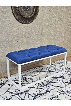 Beyaz Boyalı Diktörtgen 100 cm x 40 cm Oturak Puf - Bench - Makyaj Oturağı - Oturak Mavi Renk 100 x 40 Boyut/Ebat