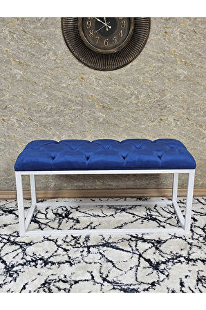 Beyaz Boyalı Diktörtgen 100 cm x 40 cm Oturak Puf - Bench - Makyaj Oturağı - Oturak Mavi Renk 100 x 40 Boyut/Ebat