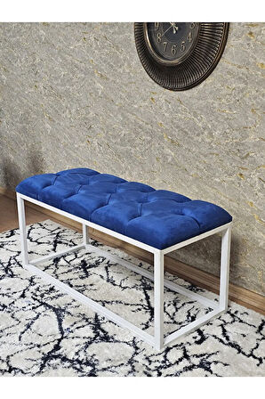 Beyaz Boyalı Diktörtgen 100 cm x 40 cm Oturak Puf - Bench - Makyaj Oturağı - Oturak Mavi Renk 100 x 40 Boyut/Ebat