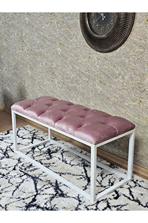 Beyaz Boyalı Diktörtgen 100 cm x 40 cm Oturak Puf - Bench - Makyaj Oturağı - Oturak Pembe Renk 100 x 40 Boyut/Ebat