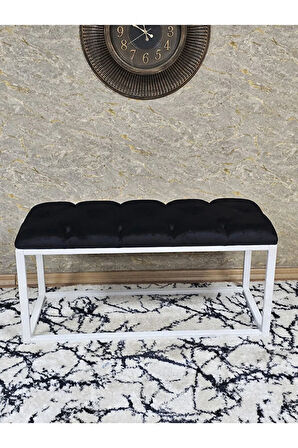 Beyaz Boyalı Diktörtgen 100 cm x 40 cm Oturak Puf - Bench - Makyaj Oturağı - Oturak Siyah Renk 100 x 40 Boyut/Ebat