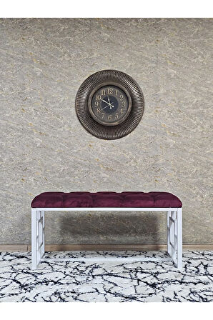 Beyaz Boyalı İçi Kareli Diktörtgen 100 cm x 40 cm Oturak Puf - Bench - Makyaj Oturağı - Oturak Bordo Renk 100 x 40 Boyut/Ebat