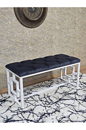 Beyaz Boyalı İçi Kareli Diktörtgen 100 cm x 40 cm Oturak Puf - Bench - Makyaj Oturağı - Oturak Füme Renk 100 x 40 Boyut/Ebat