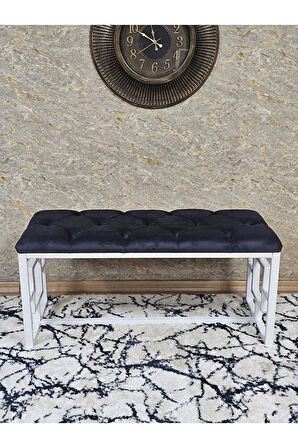 Beyaz Boyalı İçi Kareli Diktörtgen 100 cm x 40 cm Oturak Puf - Bench - Makyaj Oturağı - Oturak Füme Renk 100 x 40 Boyut/Ebat