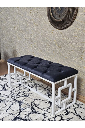 Beyaz Boyalı İçi Kareli Diktörtgen 100 cm x 40 cm Oturak Puf - Bench - Makyaj Oturağı - Oturak Füme Renk 100 x 40 Boyut/Ebat