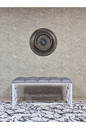 Beyaz Boyalı İçi Kareli Diktörtgen 100 cm x 40 cm Oturak Puf - Bench - Makyaj Oturağı - Oturak Gri Renk 100 x 40 Boyut/Ebat