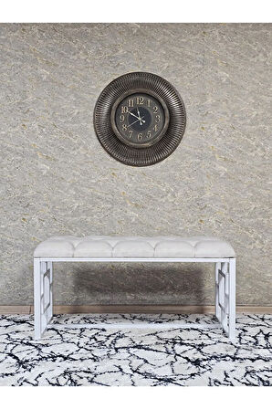 Beyaz Boyalı İçi Kareli Diktörtgen 100 cm x 40 cm Oturak Puf - Bench - Makyaj Oturağı - Oturak Krem Renk 100 x 40 Boyut/Ebat